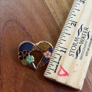 Vintage Cloisonné Floral Heart Brooch